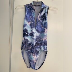 Capezio adult medium mock tank turtleneck quarter zip leotard with mesh back